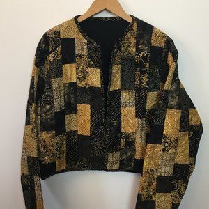 Vintage 80s/90s Handmade Cropped Quilted Cotton Jacket Black and Gold OOAK